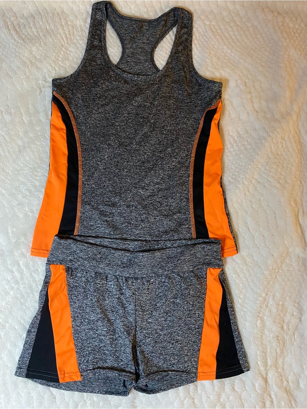 Gray & Orange Women's Active Tank and Shorts Set